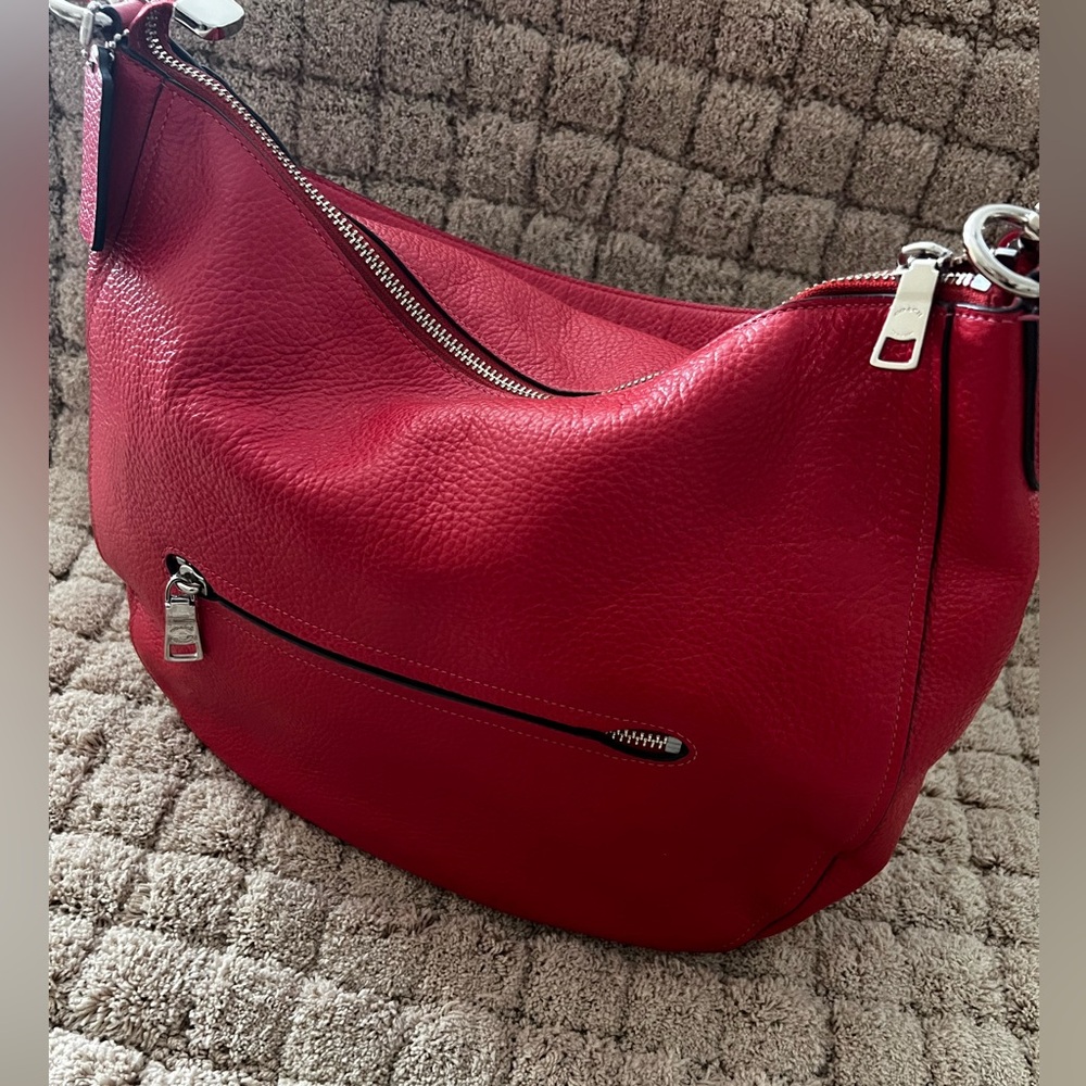 Coach Red Pebbled Leather Shoulder Hobo with Silver Hardware - Picture 4 of 11